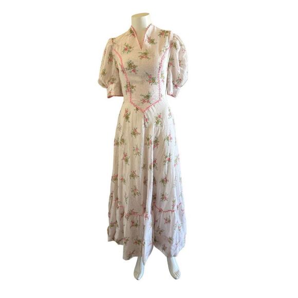 Women’s S cottagecore princess 50s long length dress puff sleeve floral romantic